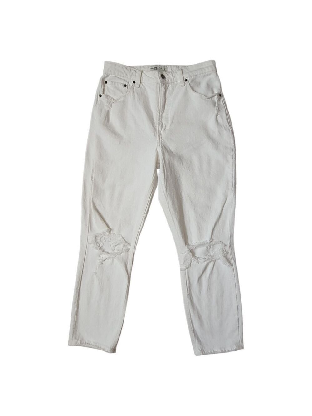 AF The Mom White High Waisted Jean Ripped Frayed Distressed Size 28